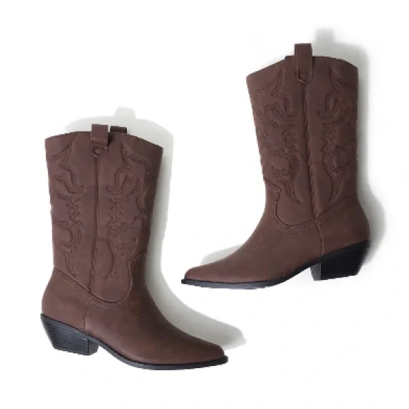 Women's Brown Western Embroidered Heeled Boots (lasso) - Picture 4 of 6